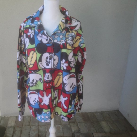 Disney Pajama Top Mickey Mouse Fleece Button Down Front XL - Picture 1 of 7